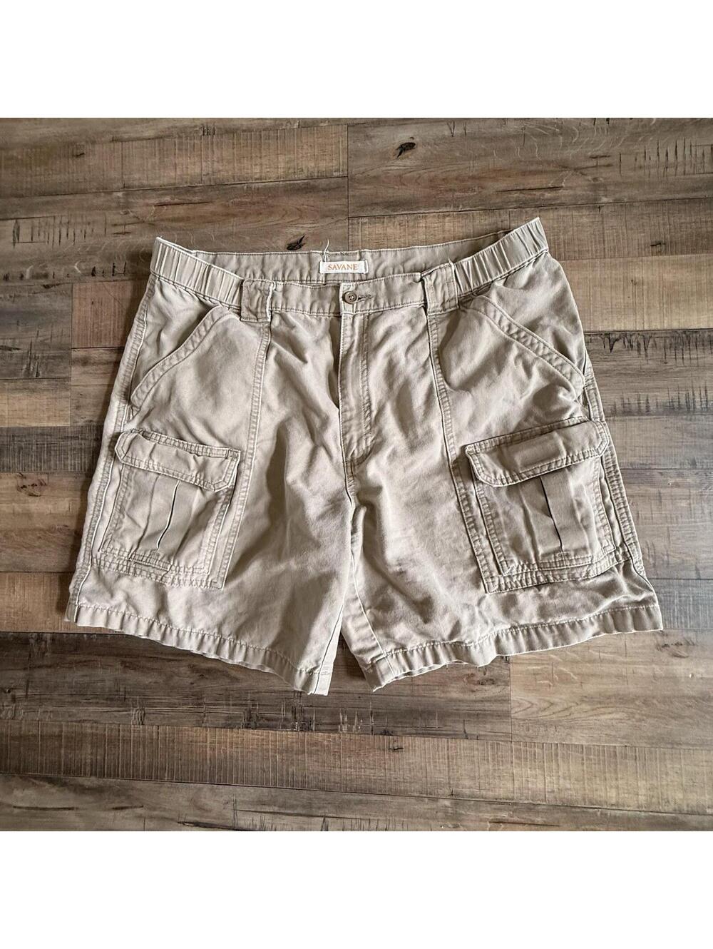 Savane Cargo Shorts Mens Size 38 Canvas Beige Hiking Golf Outdoor 7" inseam